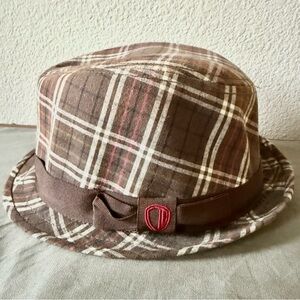 Ben Sherman Brown Plaid Hat with Red Crest